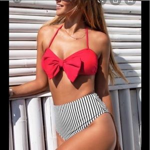 CUPSHE red bow high waist bikini size M